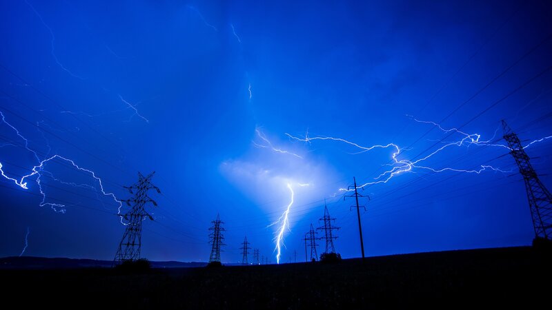 Lightning Storm over Power Lines — Blue