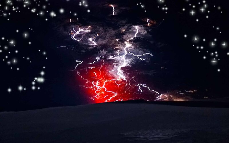Lightning storm over red landscape