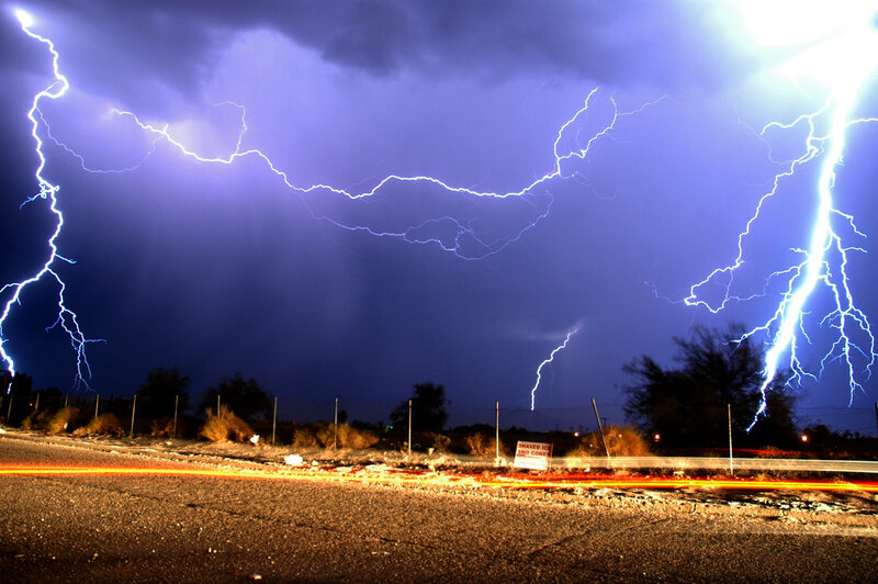 Lightning Storm over Road — Blue