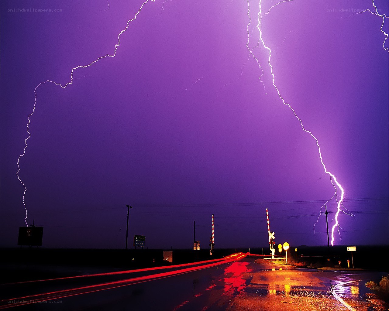 Lightning storm over road