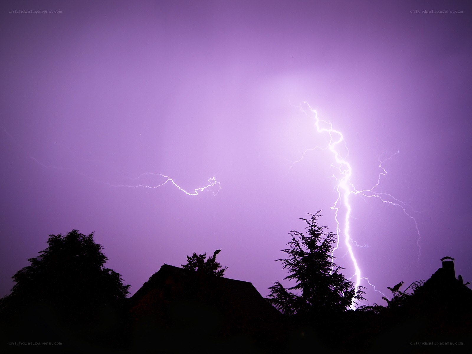 Lightning storm over rooftops