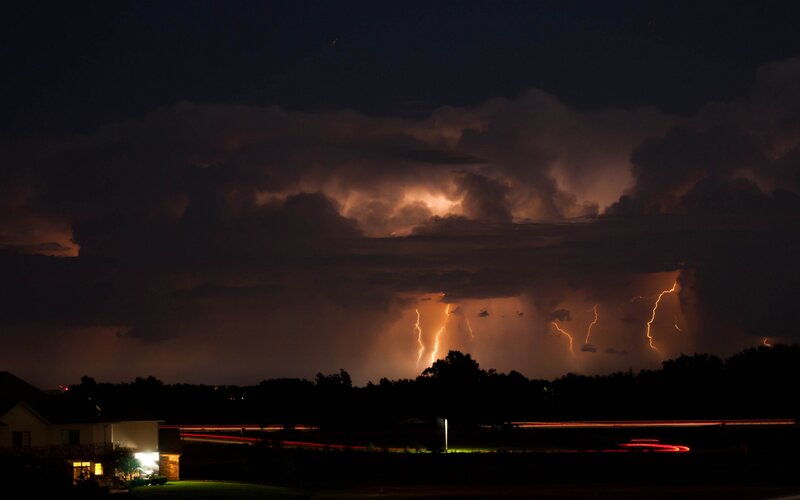 Lightning storm over suburban area