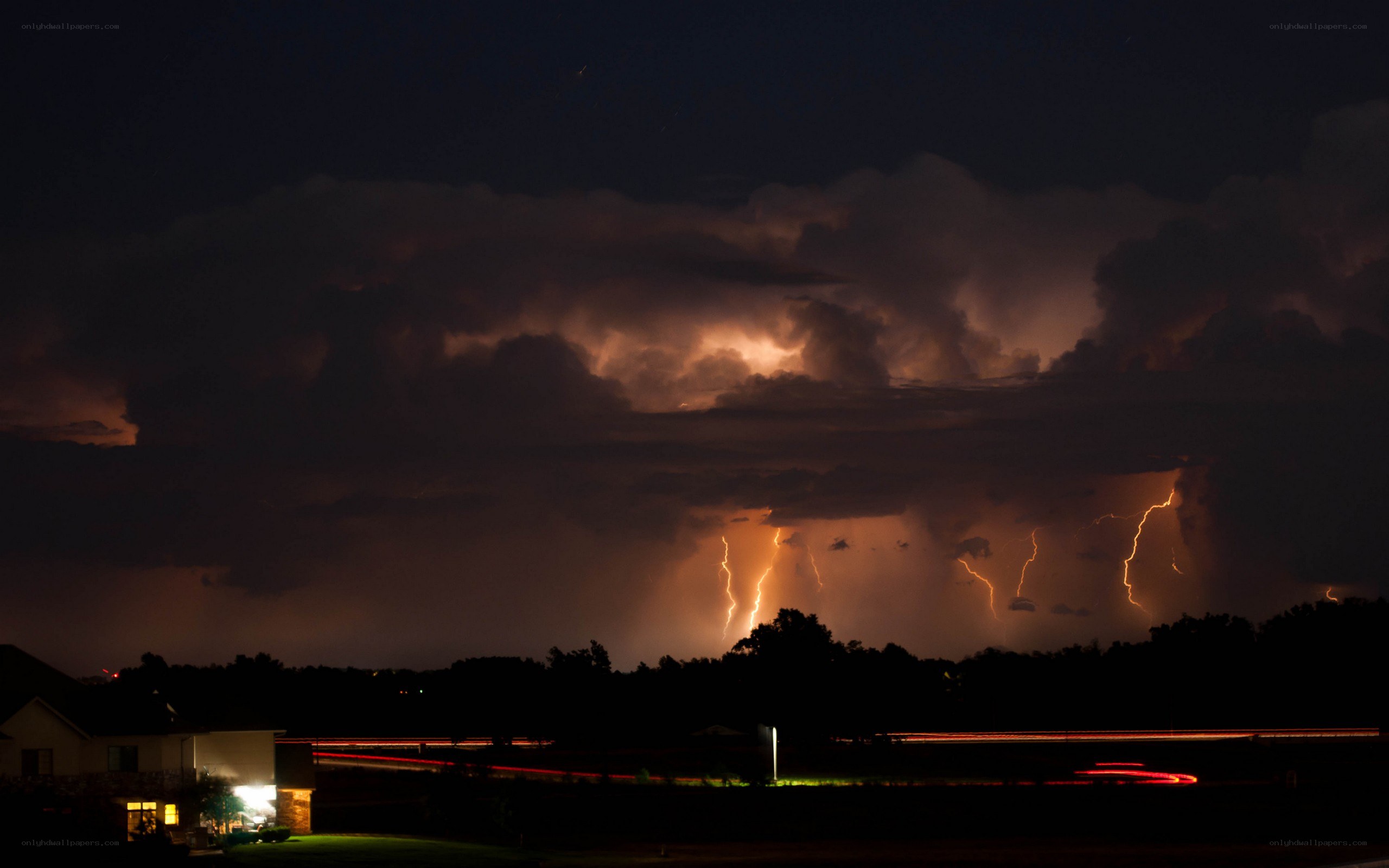Lightning storm over suburban area