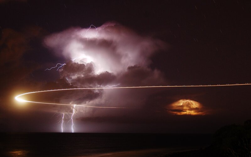 Lightning storm over the ocean