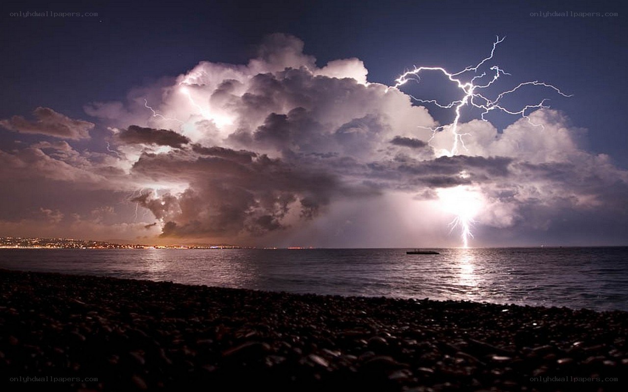 Lightning storm over the sea