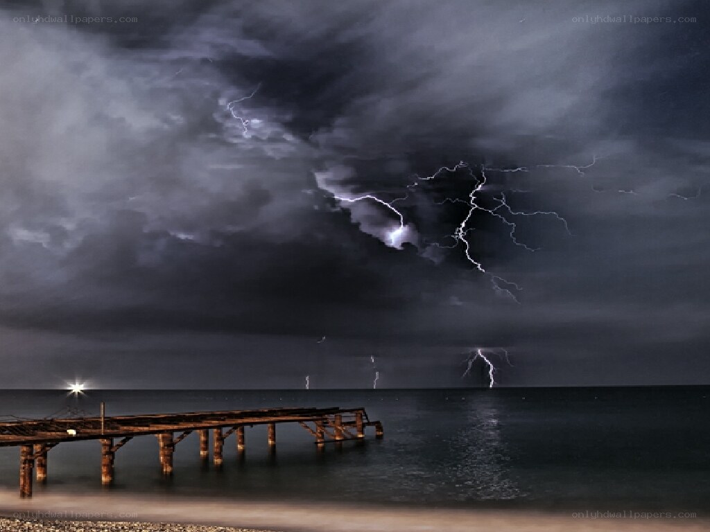 Lightning storm over the sea