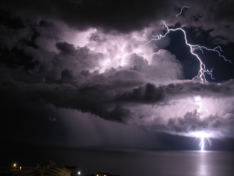Lightning storm over the sea