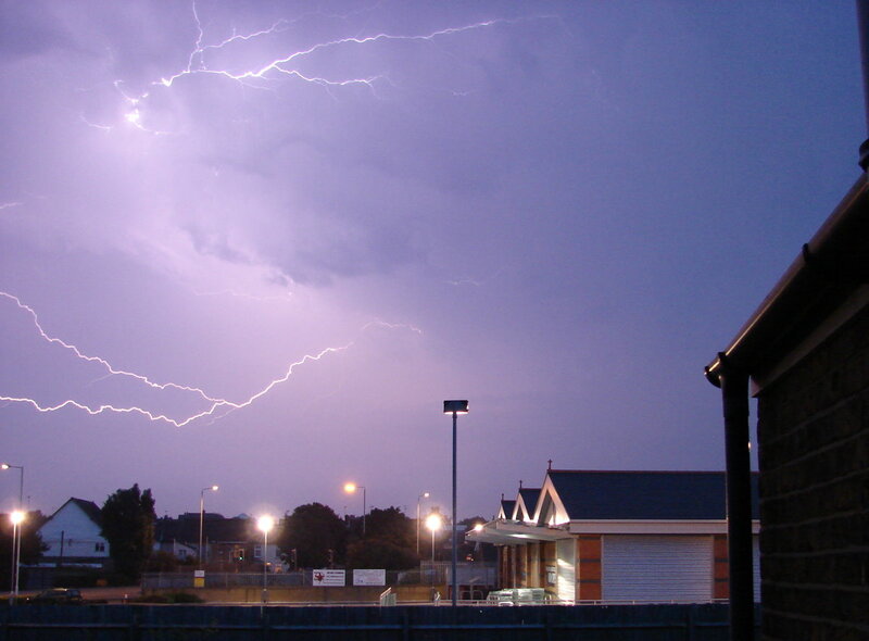 Lightning storm over town