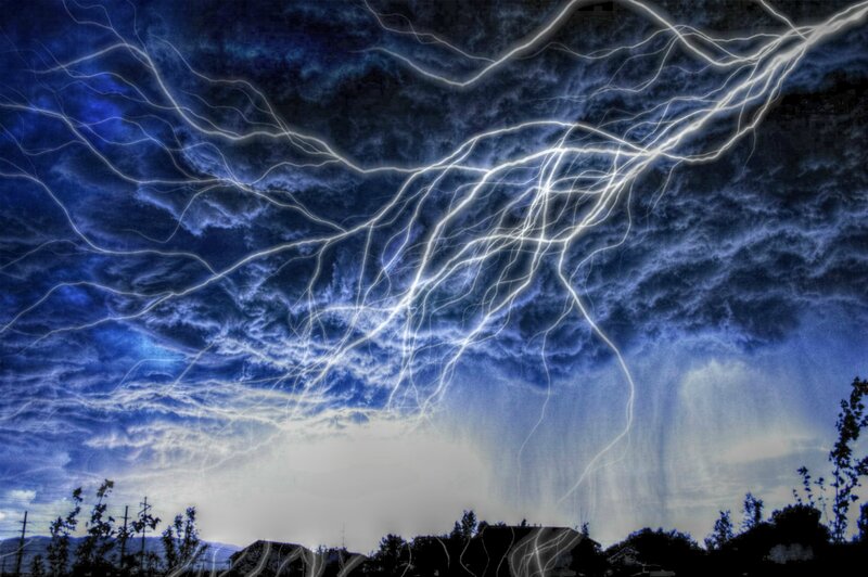 Lightning Storm over Town — Blue