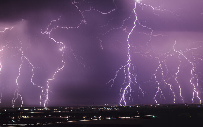 Lightning Storm over Town — Purple