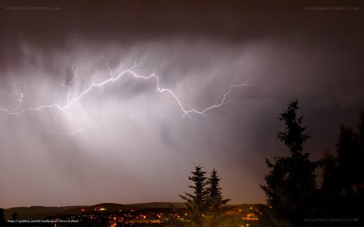 Lightning storm over town