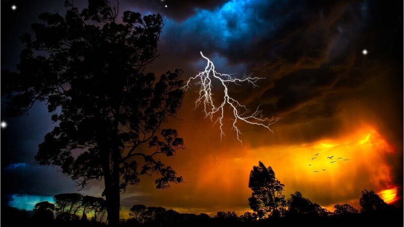Lightning Storm over Trees — Blue