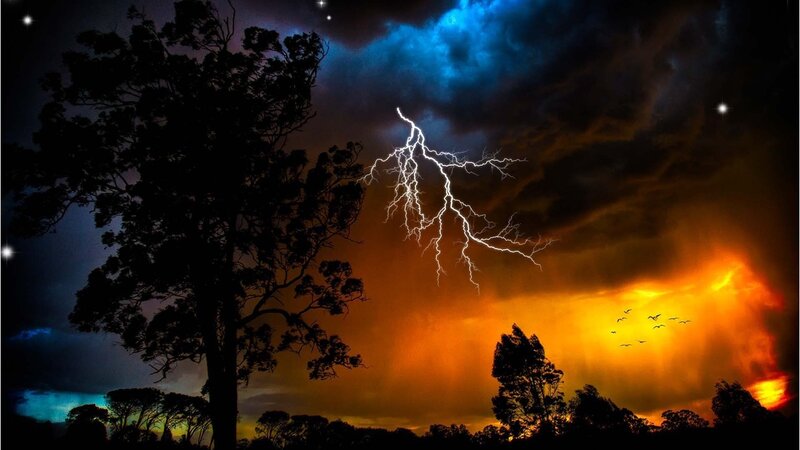 Lightning Storm over Trees — Orange