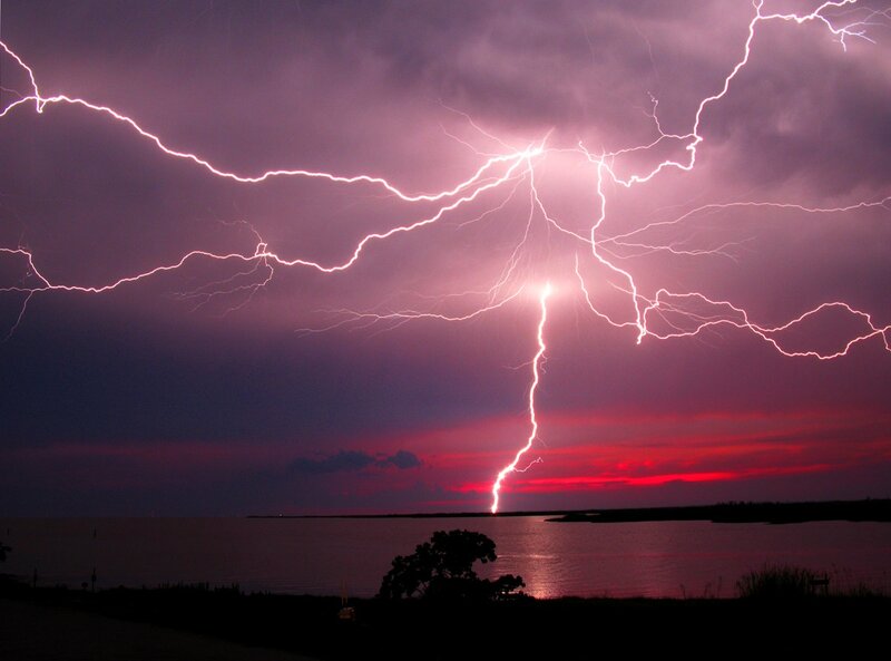 Lightning storm over water