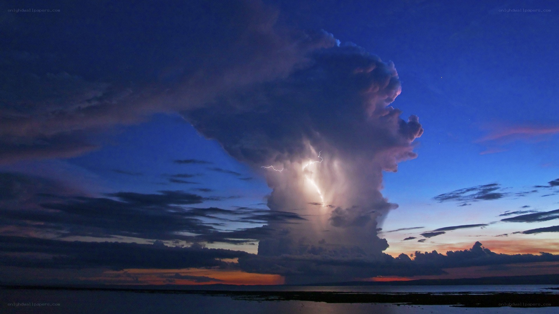 Lightning storm over water