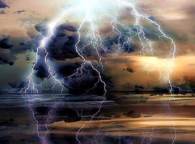Lightning storm over water