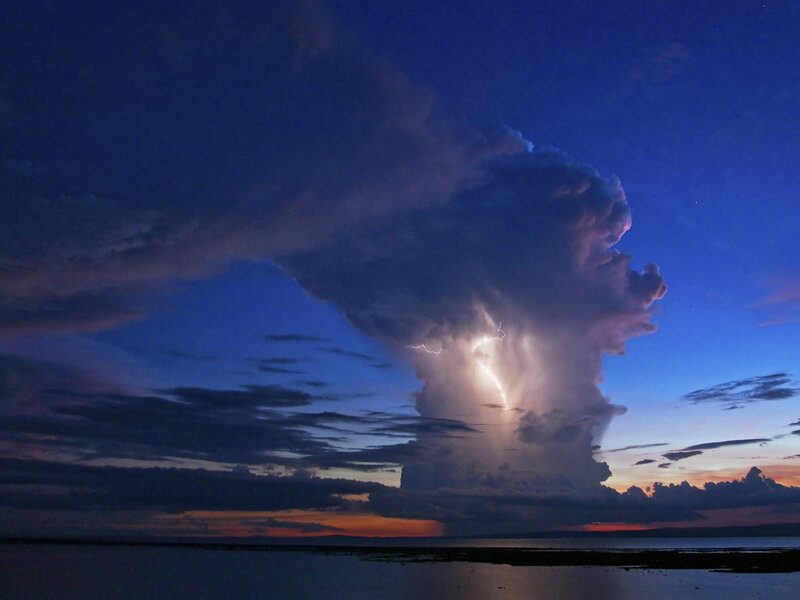 Lightning Storm over Water — Blue, Dramatic, Night, Photograph