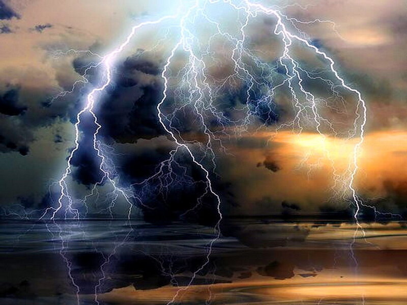 Lightning Storm over Water — Blue, Dramatic