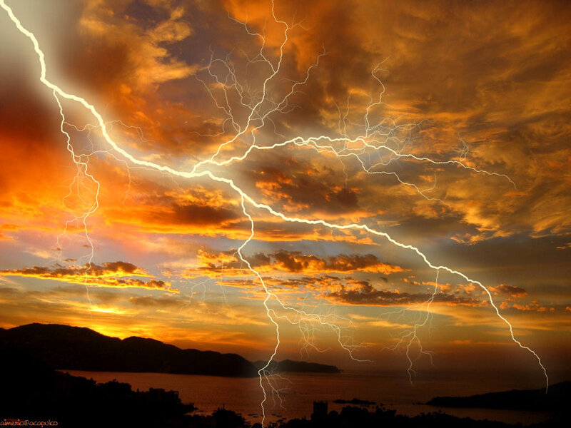 Lightning Storm over Water — Orange, Dramatic