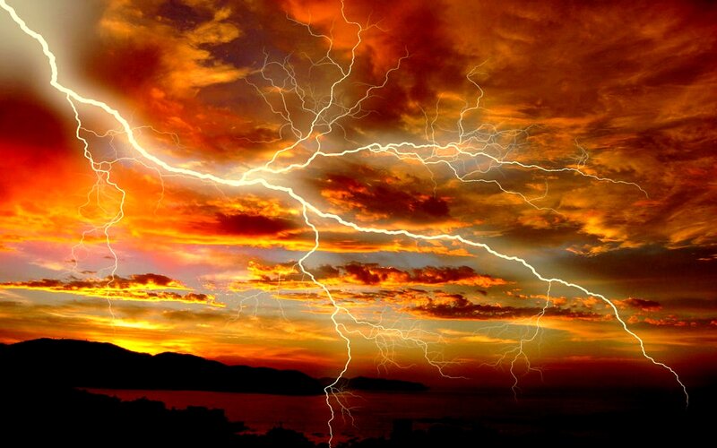Lightning Storm over Water — Orange