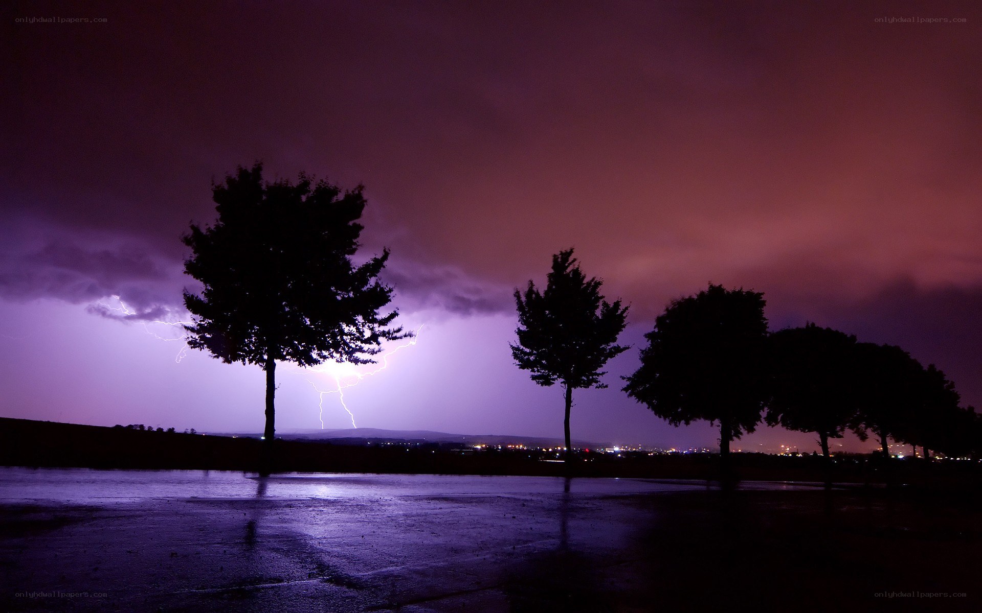 Lightning storm over wet field