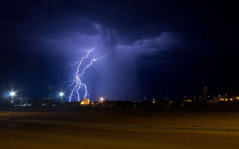 Lightning Strike at Night — Blue, Dramatic