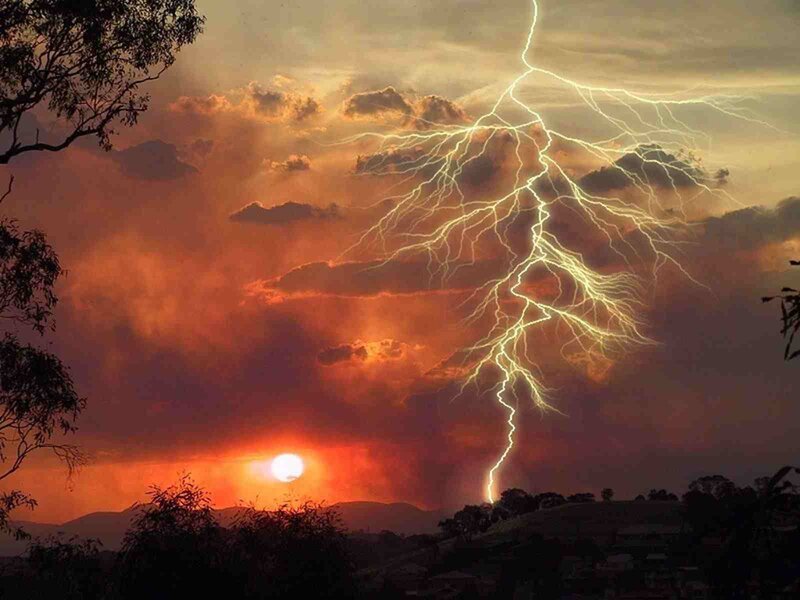 Lightning Strike at Sunset — Orange, Dramatic