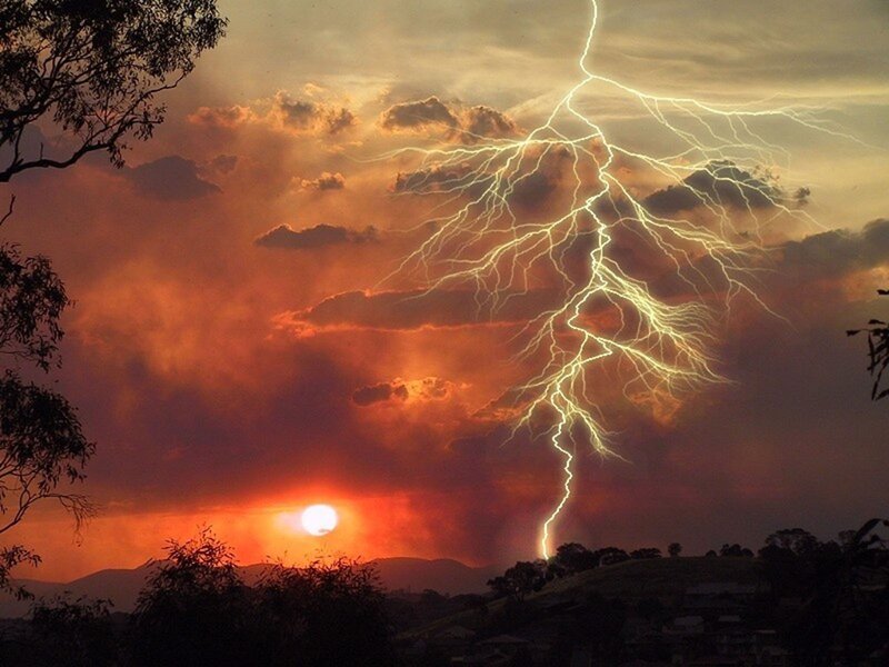Lightning Strike at Sunset — Orange