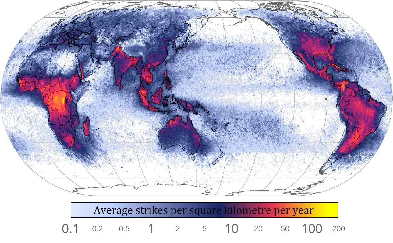 Lightning strike density map