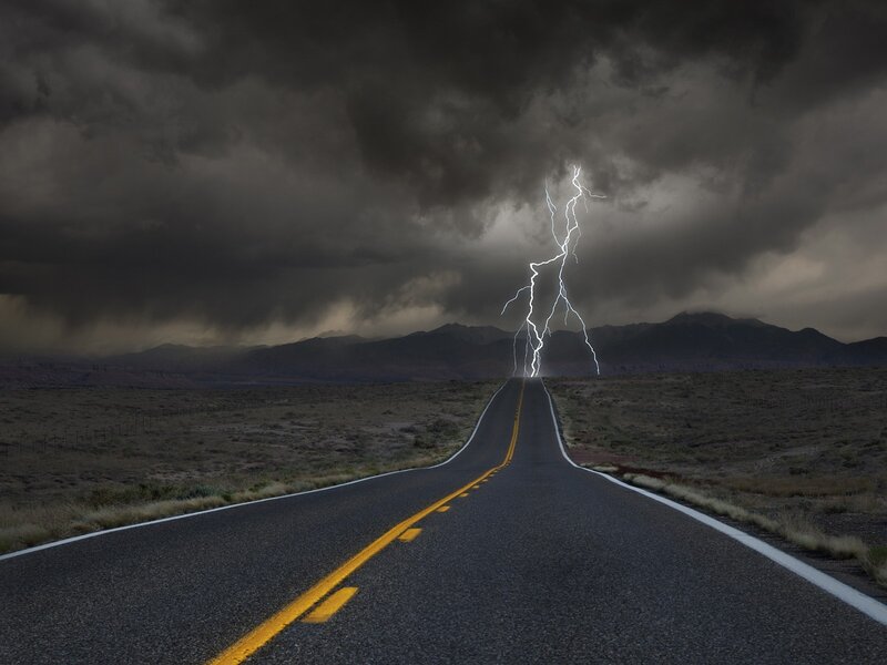 Lightning Strike on Road — Gray