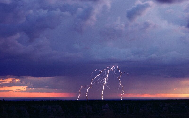 Lightning Strike over Canyon — Purple