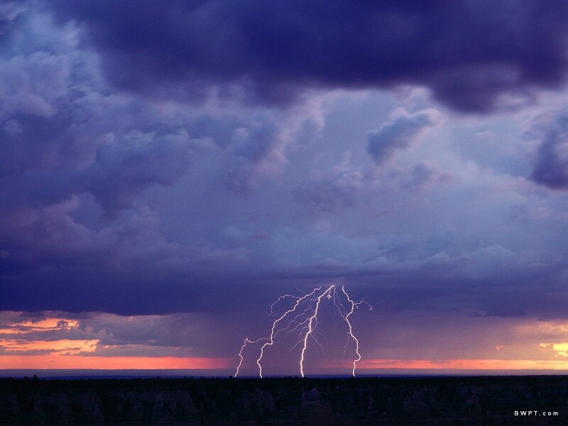 Lightning strike over canyon