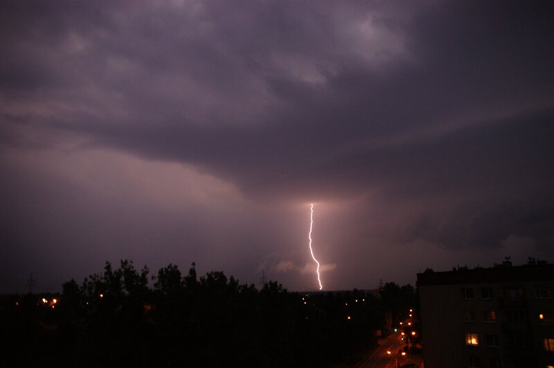Lightning strike over city
