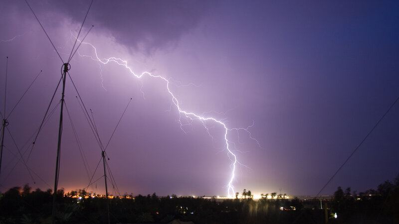 Lightning strike over city