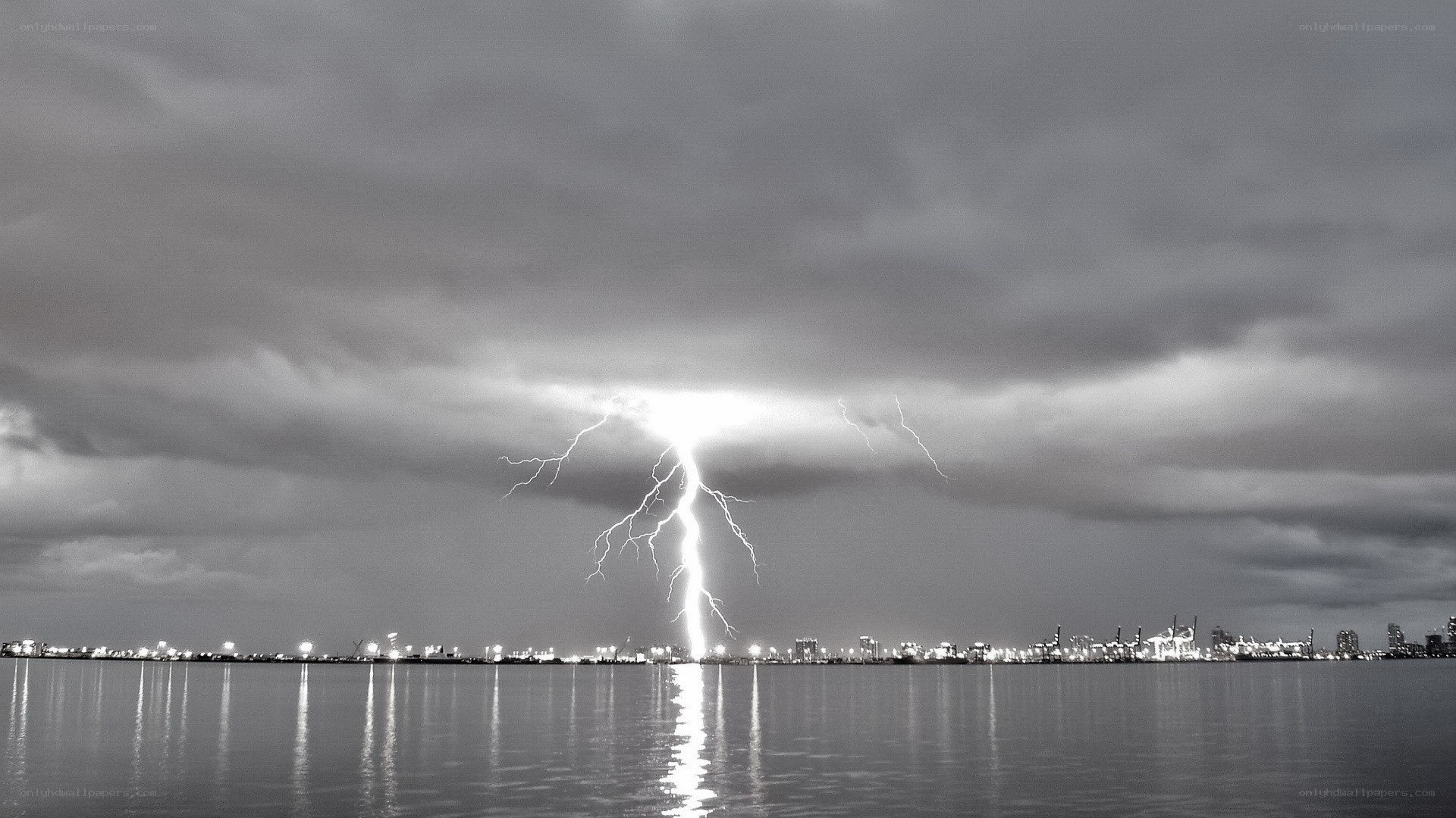 Lightning strike over city