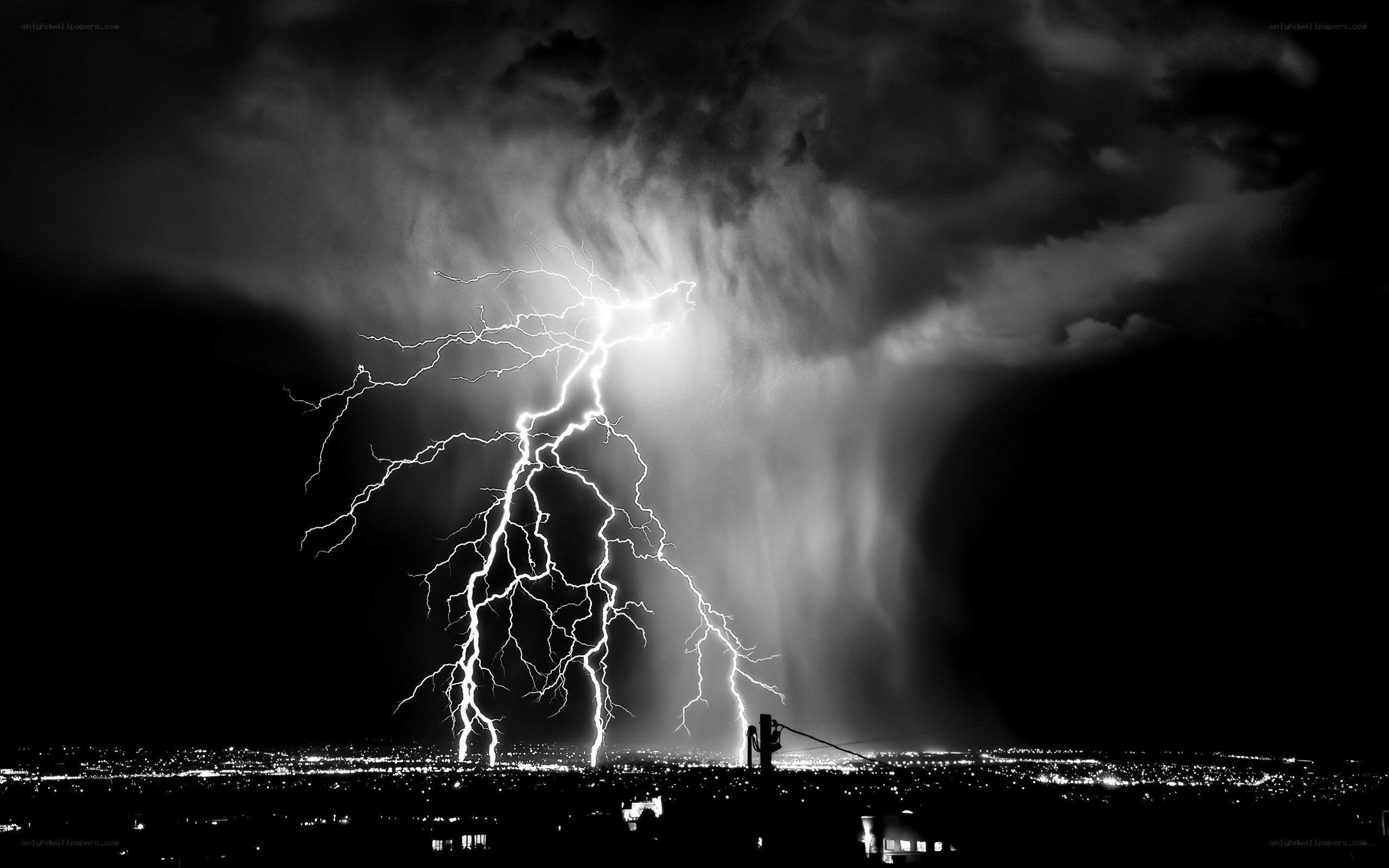 Lightning strike over city