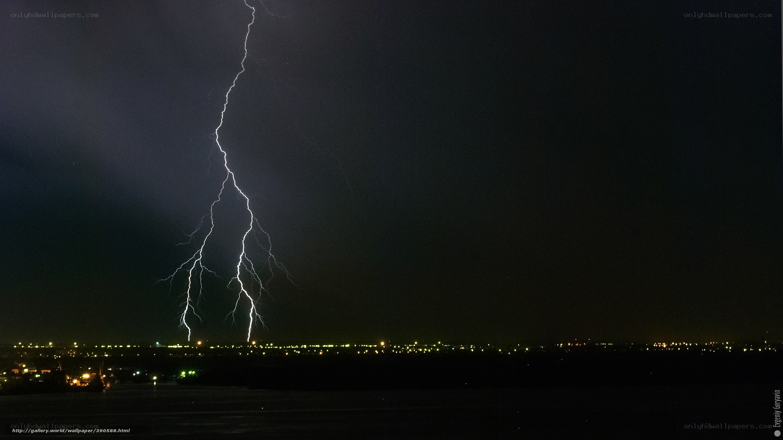Lightning strike over city