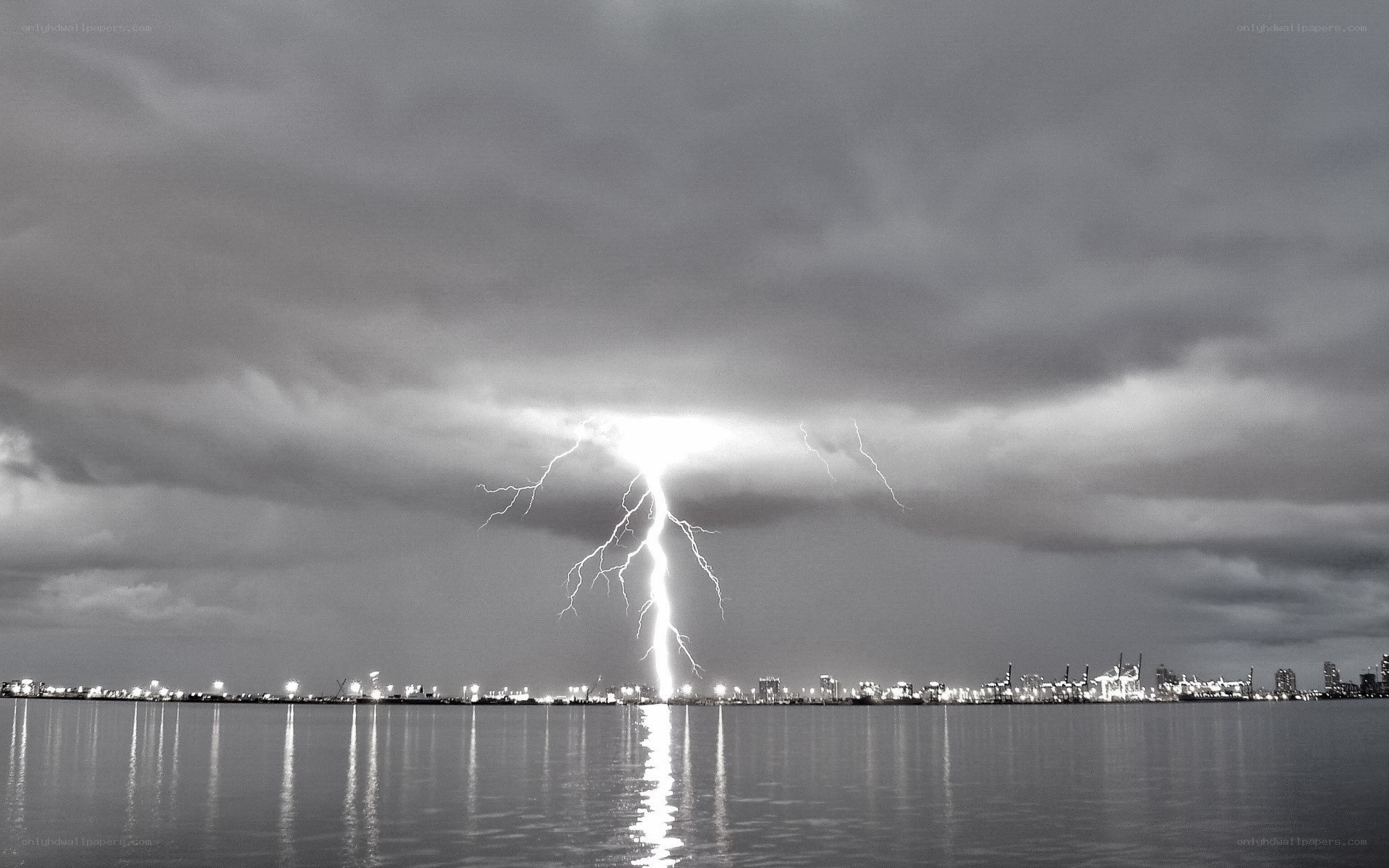 Lightning strike over city