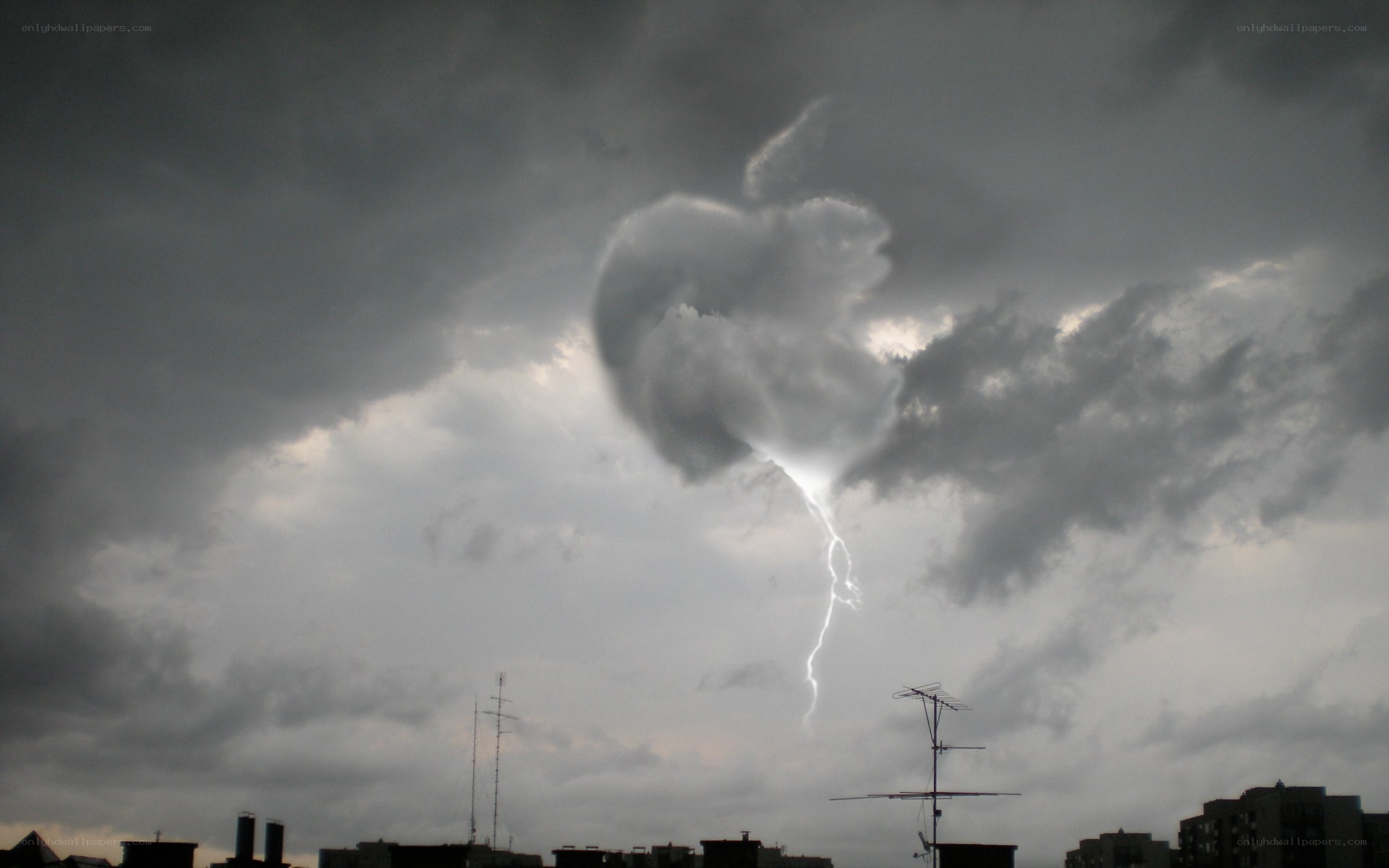 Lightning strike over city