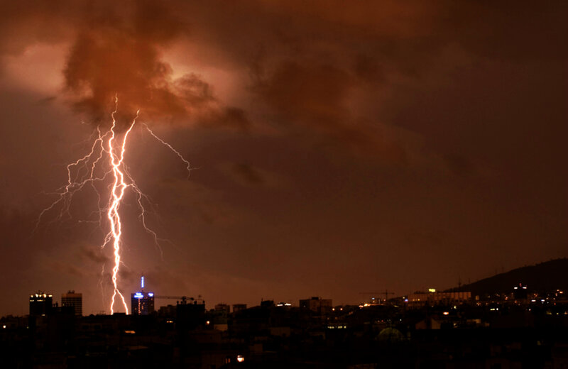 Lightning Strike over City — Orange