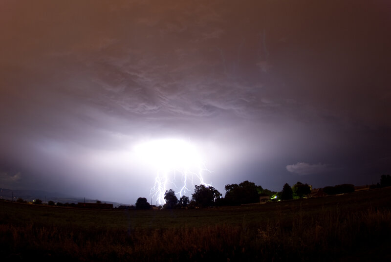 Lightning strike over field