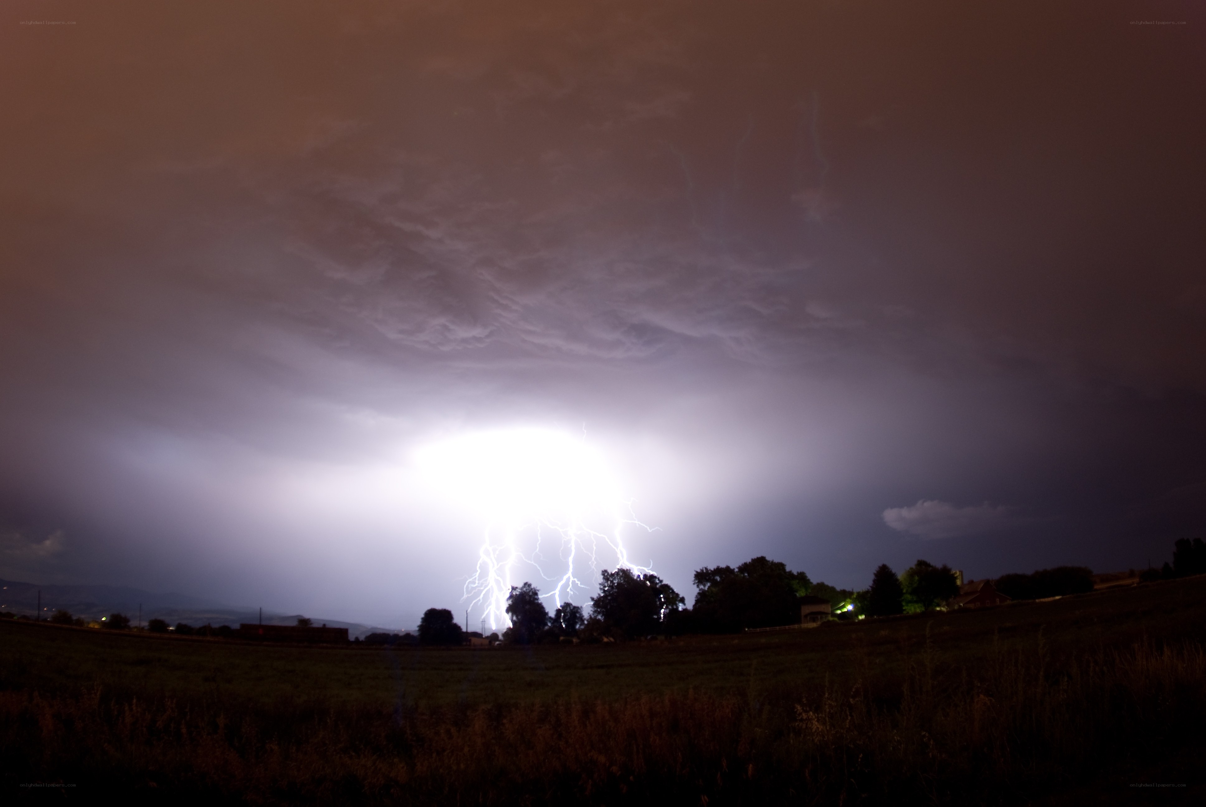 Lightning strike over field