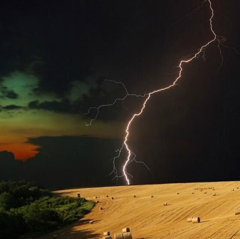 Lightning Strike over Field — Black