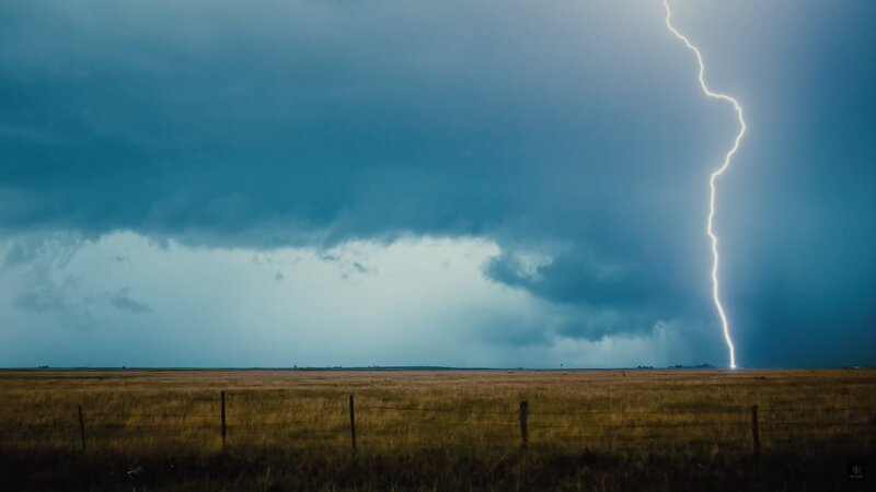 Lightning Strike over Field — Blue, Dramatic, Night