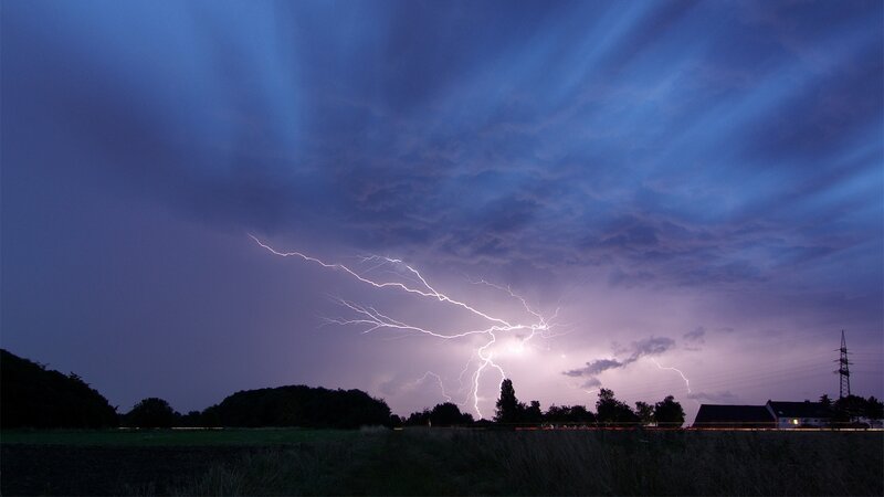 Lightning Strike over Field — Blue
