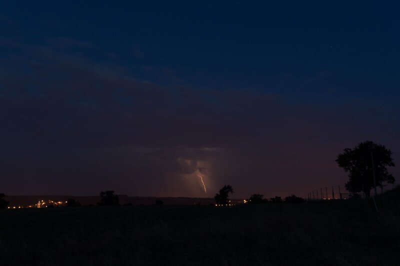 Lightning Strike over Field — Dark Blue, Dramatic