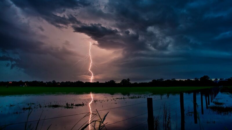 Lightning Strike over Field — Dark Blue
