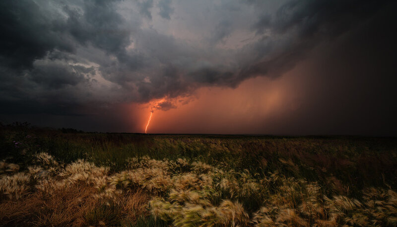 Lightning Strike over Field — Dark Gray