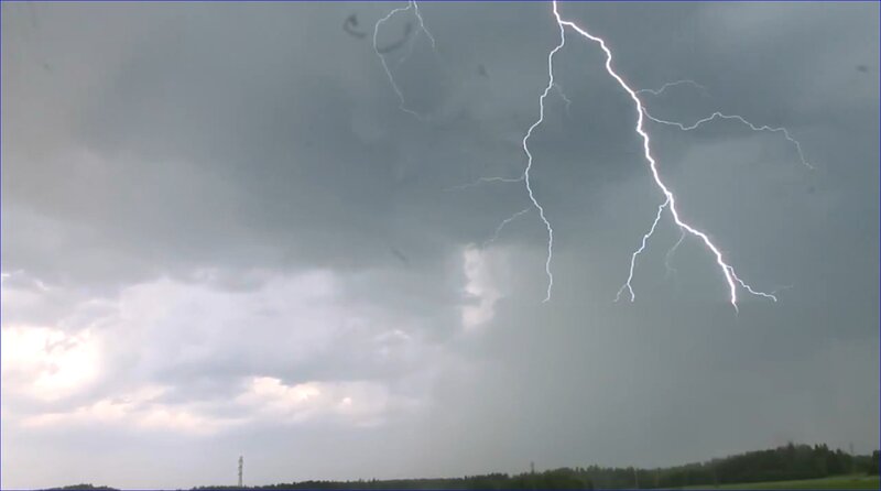 Lightning Strike over Field — Gray, Dramatic