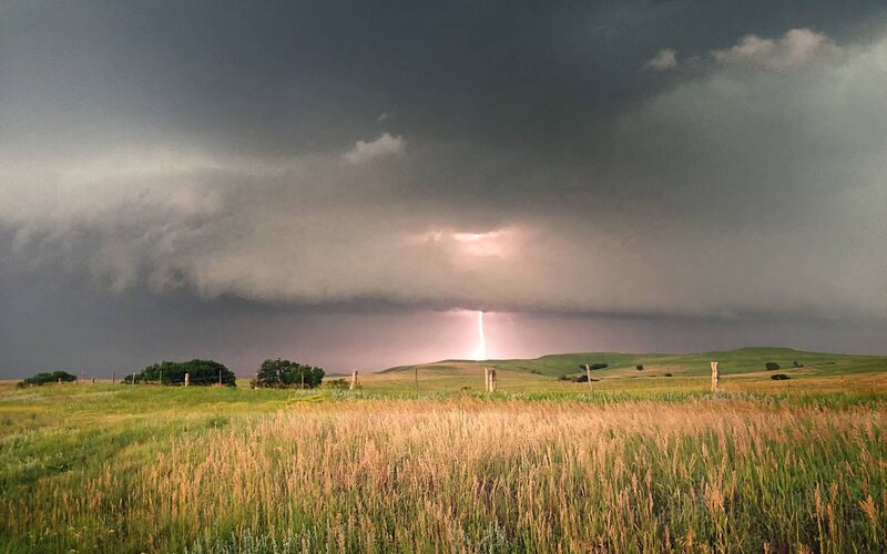 Lightning Strike over Field — Green, Dramatic